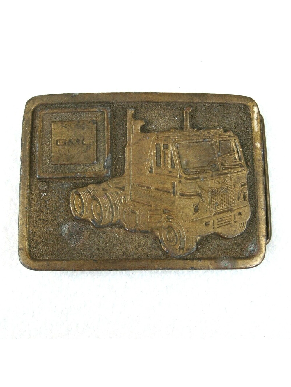 Vintage 1976 GMC Semi Truck Belt Buckle Brass tone Metal Trucking Trucker Driver